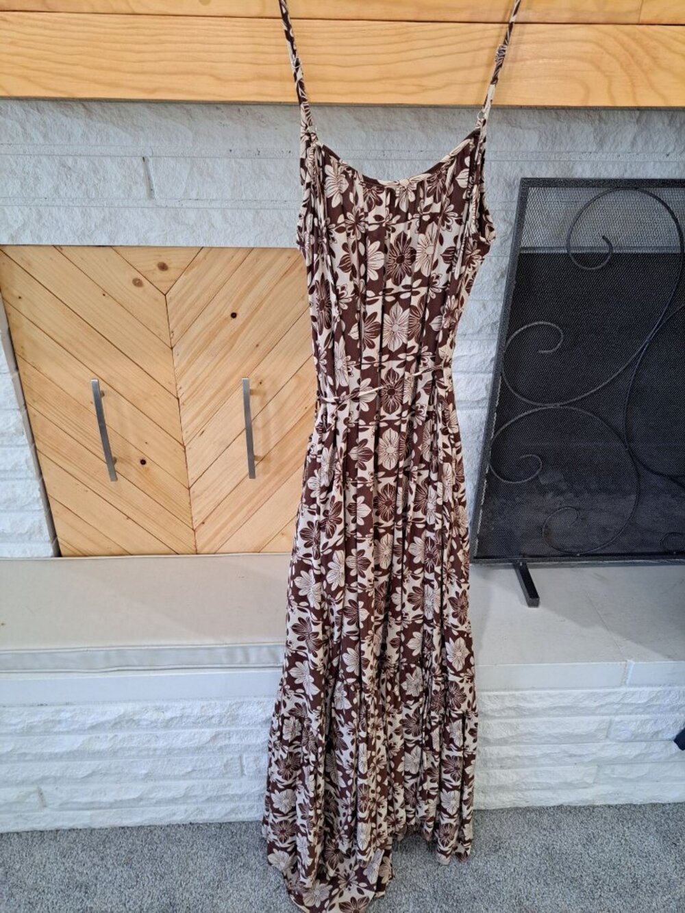 New J.Crew Womens Caspia Floral Crepe Maxi Dress  Brown/White L Sleeveless - Picture 7 of 15